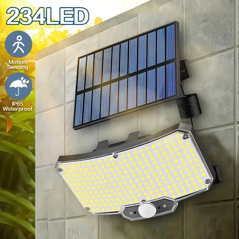 Outdoor Lighting Wall - 234LED ไฟพลังงานแสงอาทิตย์กลางแจ้งเซ็นเซอร์ตรวจจับความเคลื่อนไหวซุปเปอร์ไบรท์รีโมทโคมไฟติดผนังรักษาความปลอดภัยกันน้ำลานสวนโรงรถ 1 ~ 2 ชิ้น