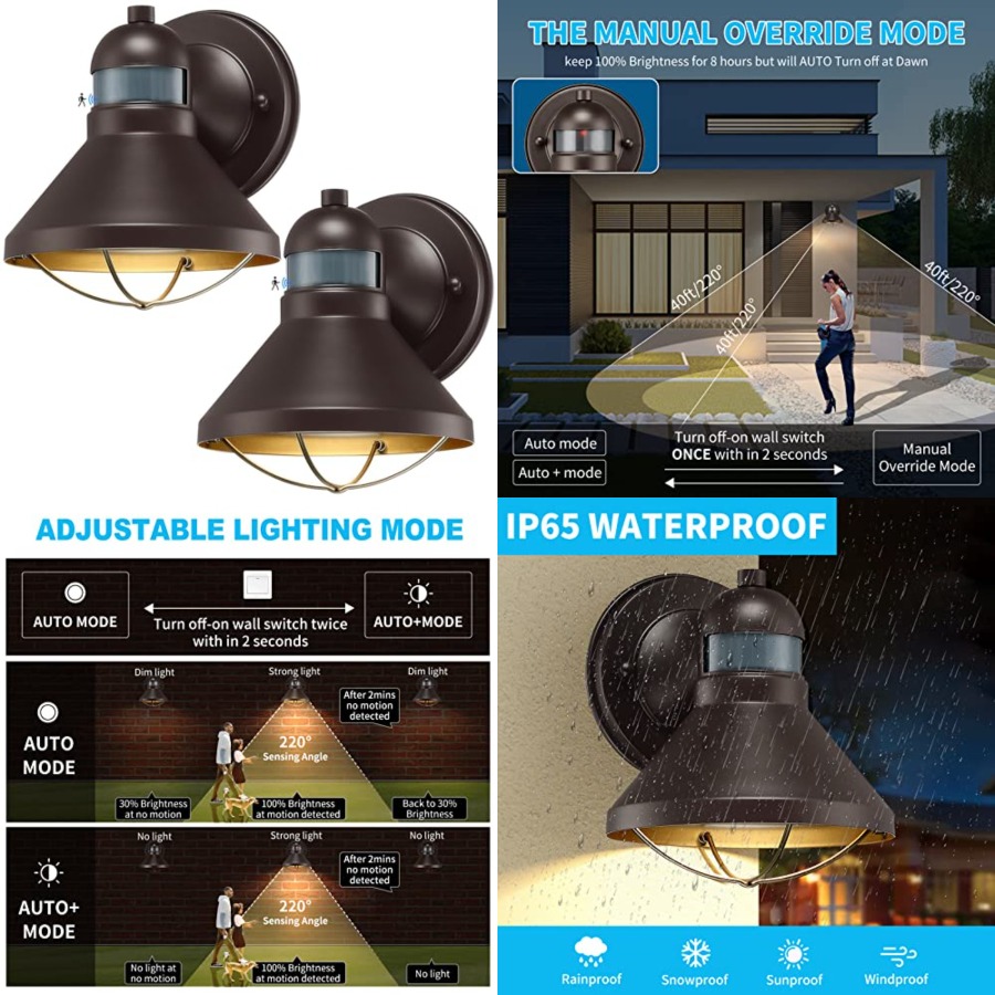 Outdoor Lighting Wall - ไฟติดผนัง LED แบบเซ็นเซอร์ตรวจจับความเคลื่อนไหว 2 ชิ้น สำหรับภายนอกอาคาร