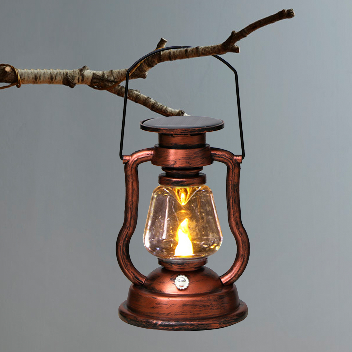 Outdoor Lighting Vintage - ไฟบรรยากาศสไตล์เรโทร LED พลังงานแสงอาทิตย์ โคมไฟน้ำมัน แสงกะพริบไร้เปลวไฟ โคมไฟแขวนกลางแจ้ง