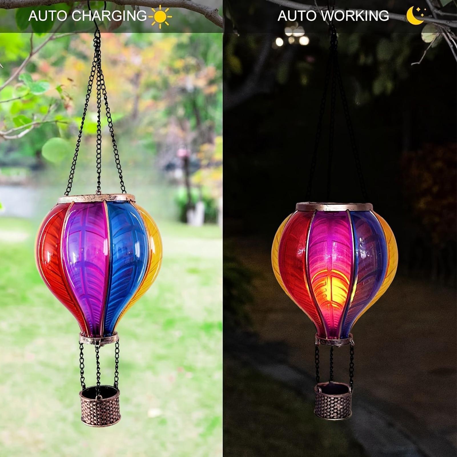 Halo Outdoor Lighting - โคมไฟบอลลูนลมร้อน โคมไฟพลังงานแสงอาทิตย์ กันน้ำ แบบพกพา โคมไฟตกแต่งสำหรับสวนภายนอก ระเบียง