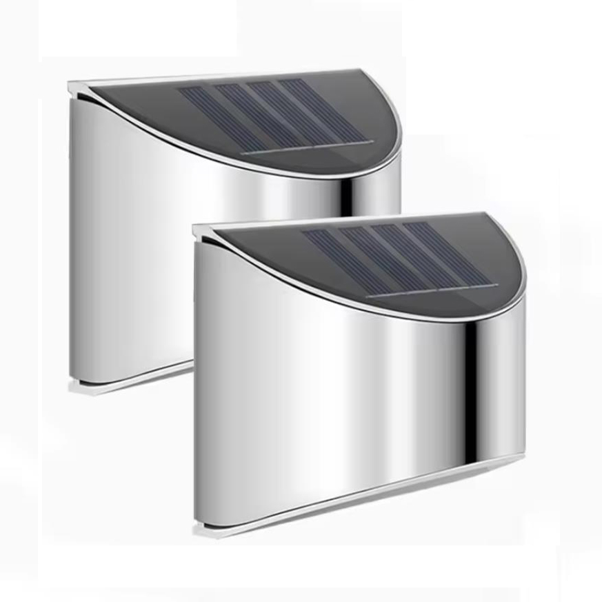 Xl Outdoor Lighting - ไฟสวนพลังงานแสงอาทิตย์ 2 ชิ้น โคมไฟติดผนังสแตนเลสสำหรับลานบ้าน กันน้ำ ใช้ภายนอกอาคาร