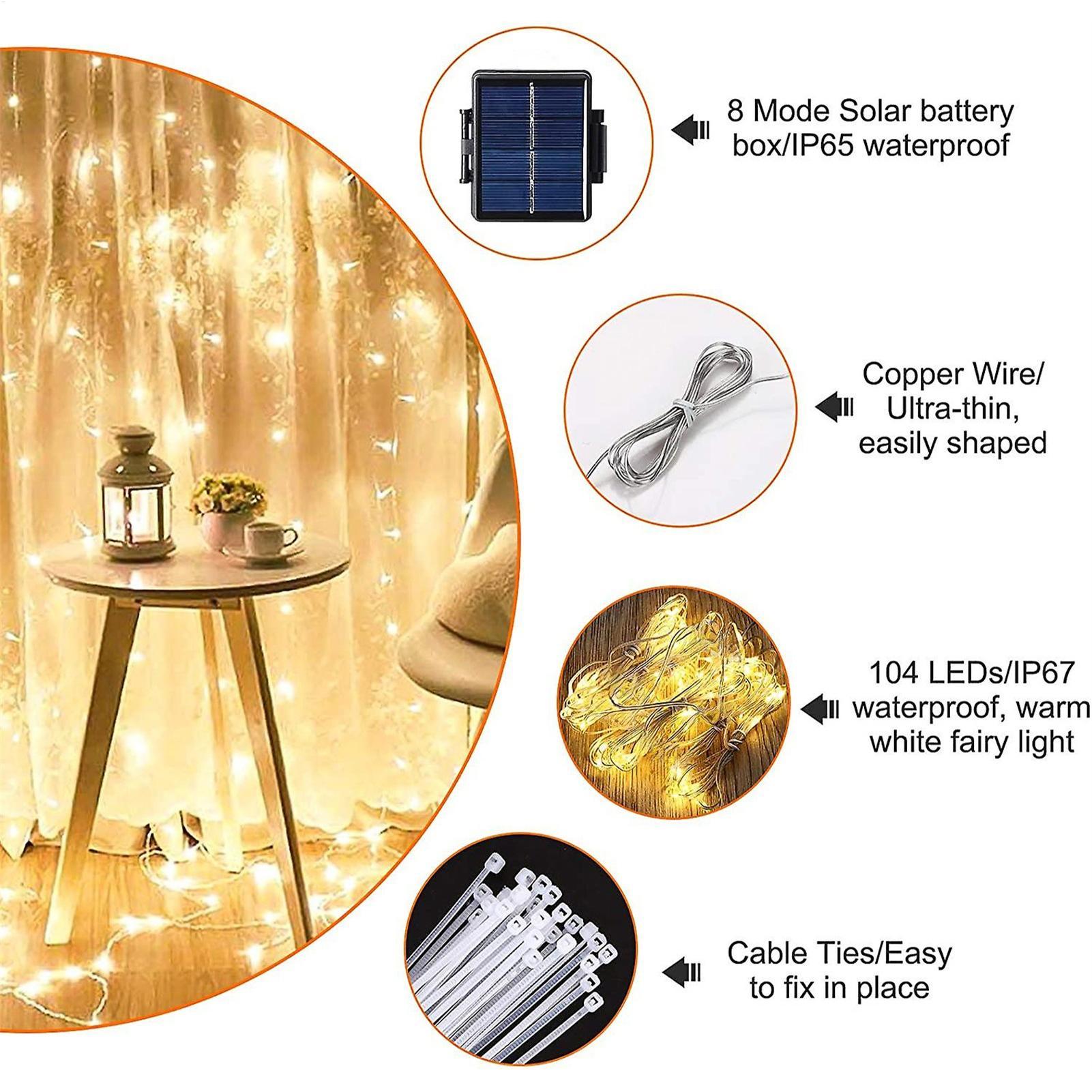 Halo Outdoor Lighting - ไฟประดับร่มโซลาร์เซลล์ 104 LED ไฟประดับร่มกันแดดกลางแจ้ง กันน้ำ ไฟโซลาร์เซลล์สำหรับสวน