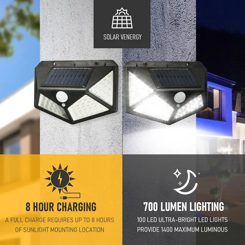 Halo Outdoor Lighting - 100Led มัลติฟังก์ชั่นโคมไฟพลังงานแสงอาทิตย์ตกแต่งสวนกลางแจ้งพลังงานแสงอาทิตย์กันน้ําแสงแดดขับเคลื่อน Spotlight พร้อม Motion Sensor