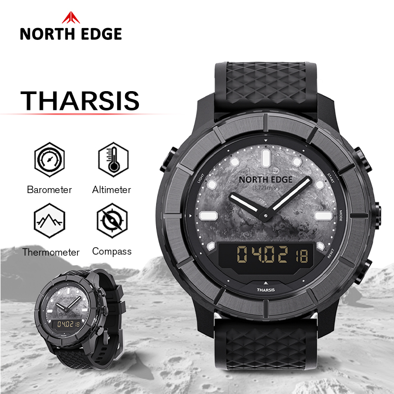 Outdoor Lighting Timer - NORTH EDGE THARSIS ผู้ชายคาร์บอนไฟเบอร์นาฬิกาดิจิตอล 50M กันน้ำกีฬากลางแจ้งเดินป่าเครื่องวัดระยะสูงบารอมิเตอร์เข็มทิศหน้าปัดเรืองแสง